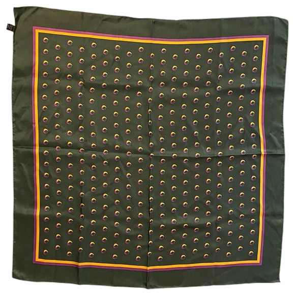 Silk Scarf Hand Rolled 100% Silk Green Square Multicolor Print 30" Made In Korea - Picture 6 of 8